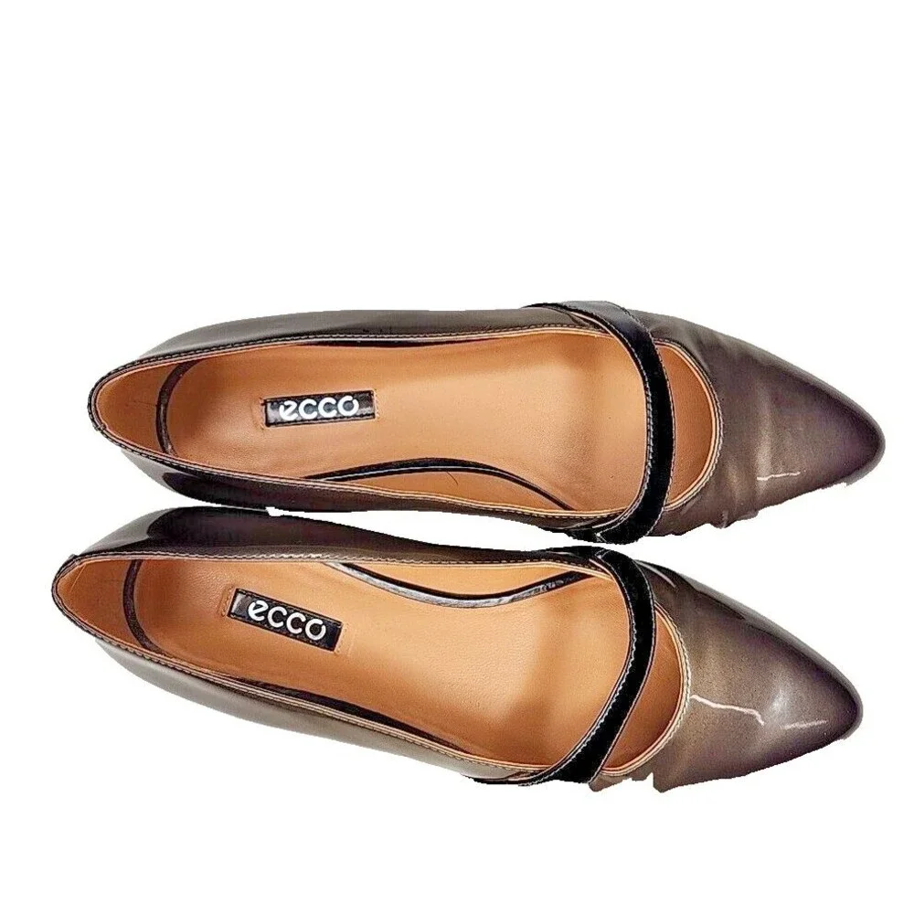 Metallic Brown Ecco Pointed Toe Leather Loafers Flat Slip Ons Size 38 (7-7.5)
